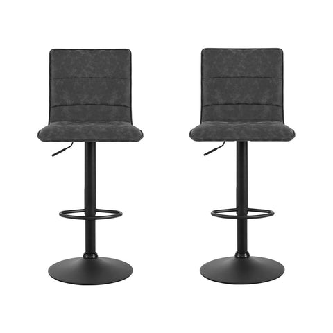 Artiss 2x Bar Stools Gas Lift Vintage Leather Grey Chez Guru