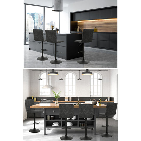 Artiss 2x Bar Stools Gas Lift Vintage Leather Grey Chez Guru