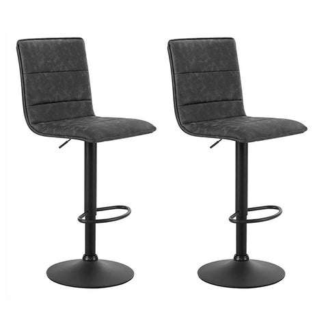 Artiss 2x Bar Stools Gas Lift Vintage Leather Grey Chez Guru