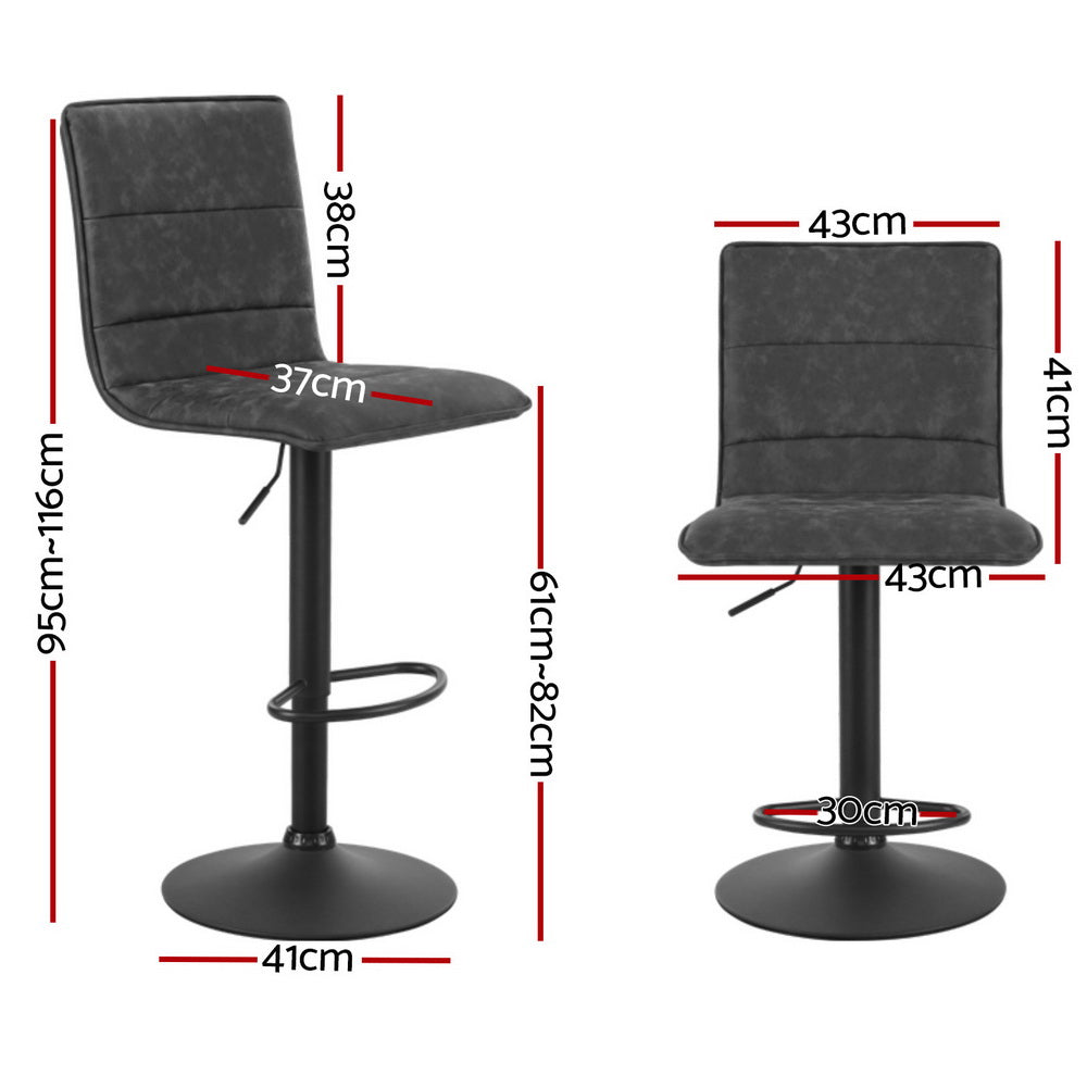 Artiss 4x Bar Stools Gas Lift Vintage Leather Grey Chez Guru
