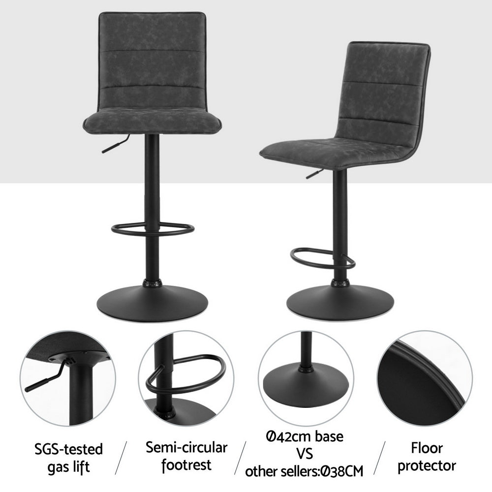 Artiss 4x Bar Stools Gas Lift Vintage Leather Grey Chez Guru
