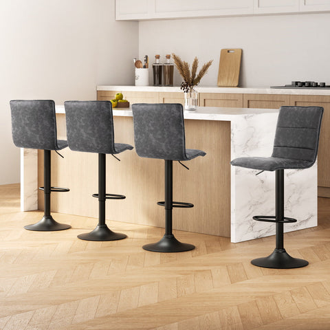 Artiss 4x Bar Stools Gas Lift Vintage Leather Grey Chez Guru