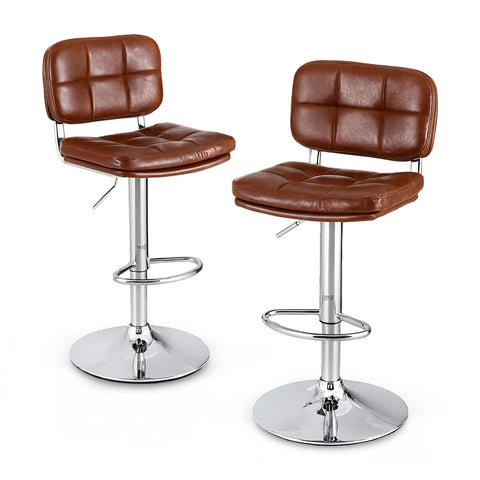 Artiss 2x Bar Stools Kitchen Swivel Gas Lift Counter Chair-  PU Leather Brown