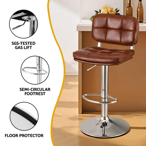 Artiss 2x Bar Stools Kitchen Swivel Gas Lift Counter Chair-  PU Leather Brown