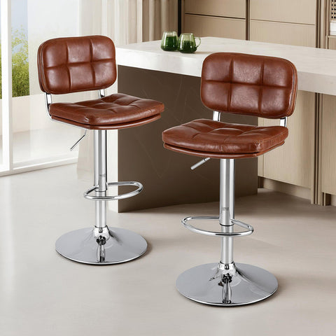 Artiss 2x Bar Stools Kitchen Swivel Gas Lift Counter Chair-  PU Leather Brown