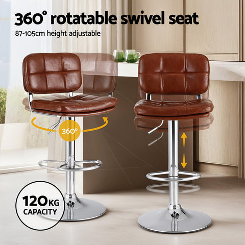 Artiss 4x Bar Stools Kitchen Swivel Gas Lift Counter Chair Tuft PU Leather Brown