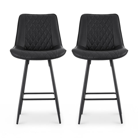 Artiss 2x Bar Stools Kitchen Dining Chair Counter Stool Diamond PU Leather Black