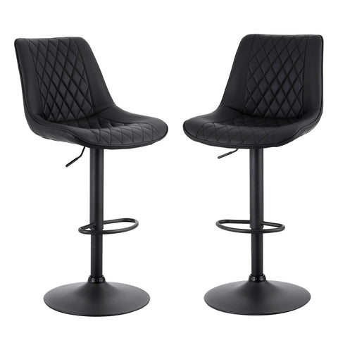 Artiss 2x Bar Stools Kitchen Swivel Gas Lift Counter Chair Diamond Leather Black