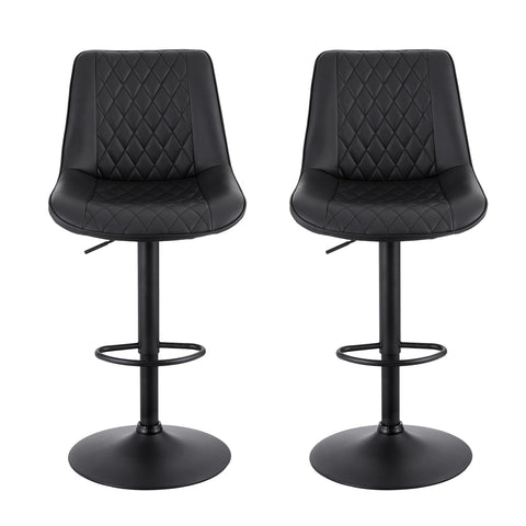 Artiss 2x Bar Stools Kitchen Swivel Gas Lift Counter Chair Diamond Leather Black