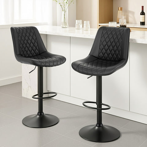 Artiss 2x Bar Stools Kitchen Swivel Gas Lift Counter Chair Diamond Leather Black