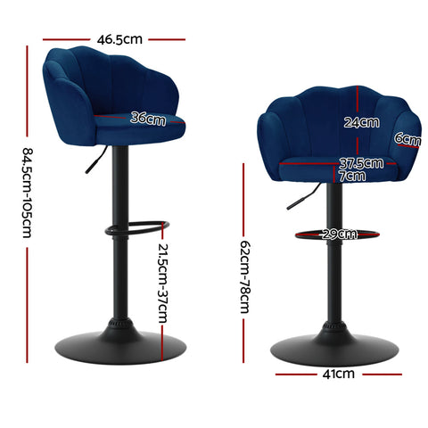 Artiss 2x Bar Stools Gas Lift Velvet Blue Chez Guru