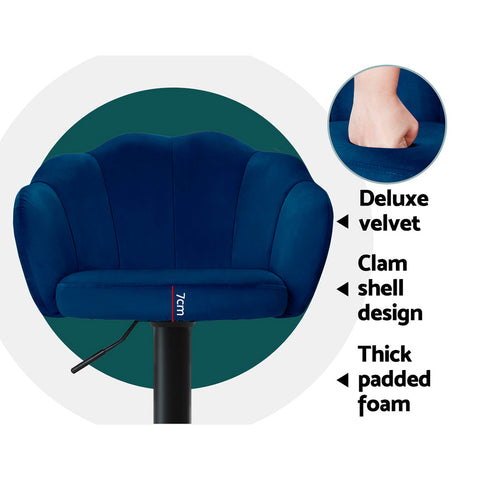 Artiss 2x Bar Stools Gas Lift Velvet Blue Chez Guru
