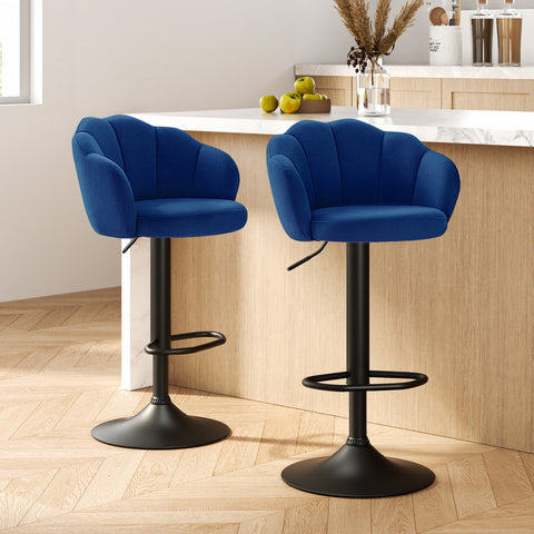 Artiss 2x Bar Stools Gas Lift Velvet Blue Chez Guru