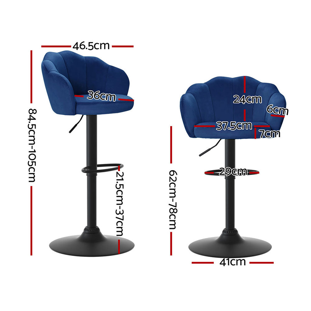 Artiss 4x Bar Stools Gas Lift Velvet Blue Chez Guru
