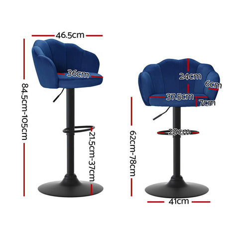 Artiss 4x Bar Stools Gas Lift Velvet Blue Chez Guru
