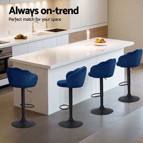 Artiss 4x Bar Stools Gas Lift Velvet Blue Chez Guru