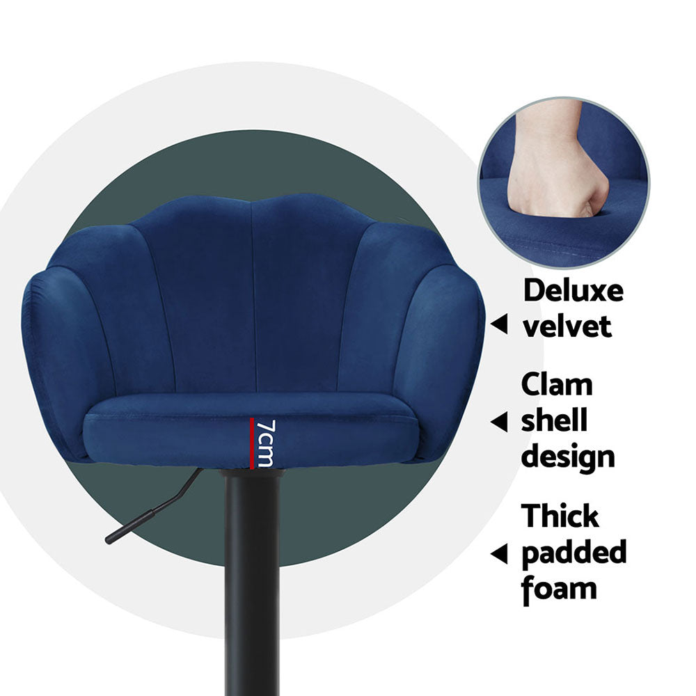 Artiss 4x Bar Stools Gas Lift Velvet Blue Chez Guru