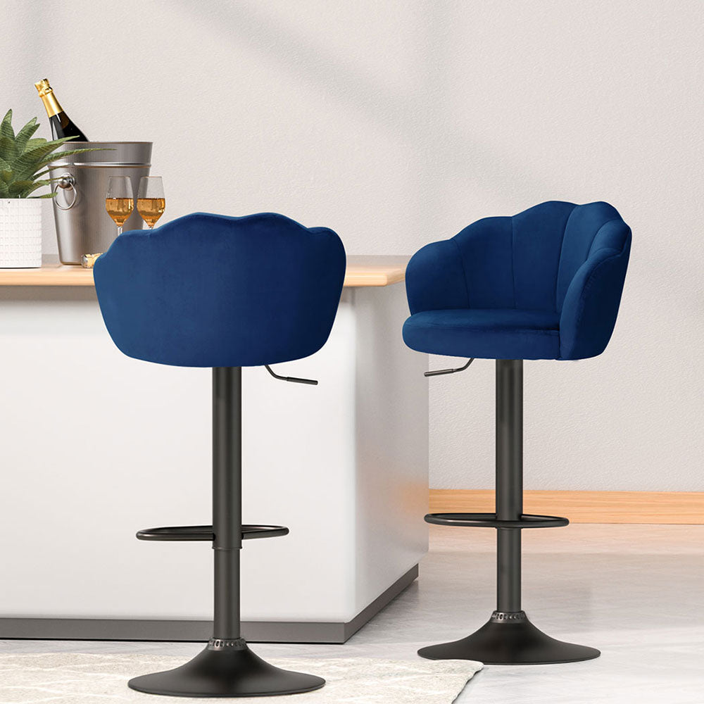 Artiss 4x Bar Stools Gas Lift Velvet Blue Chez Guru