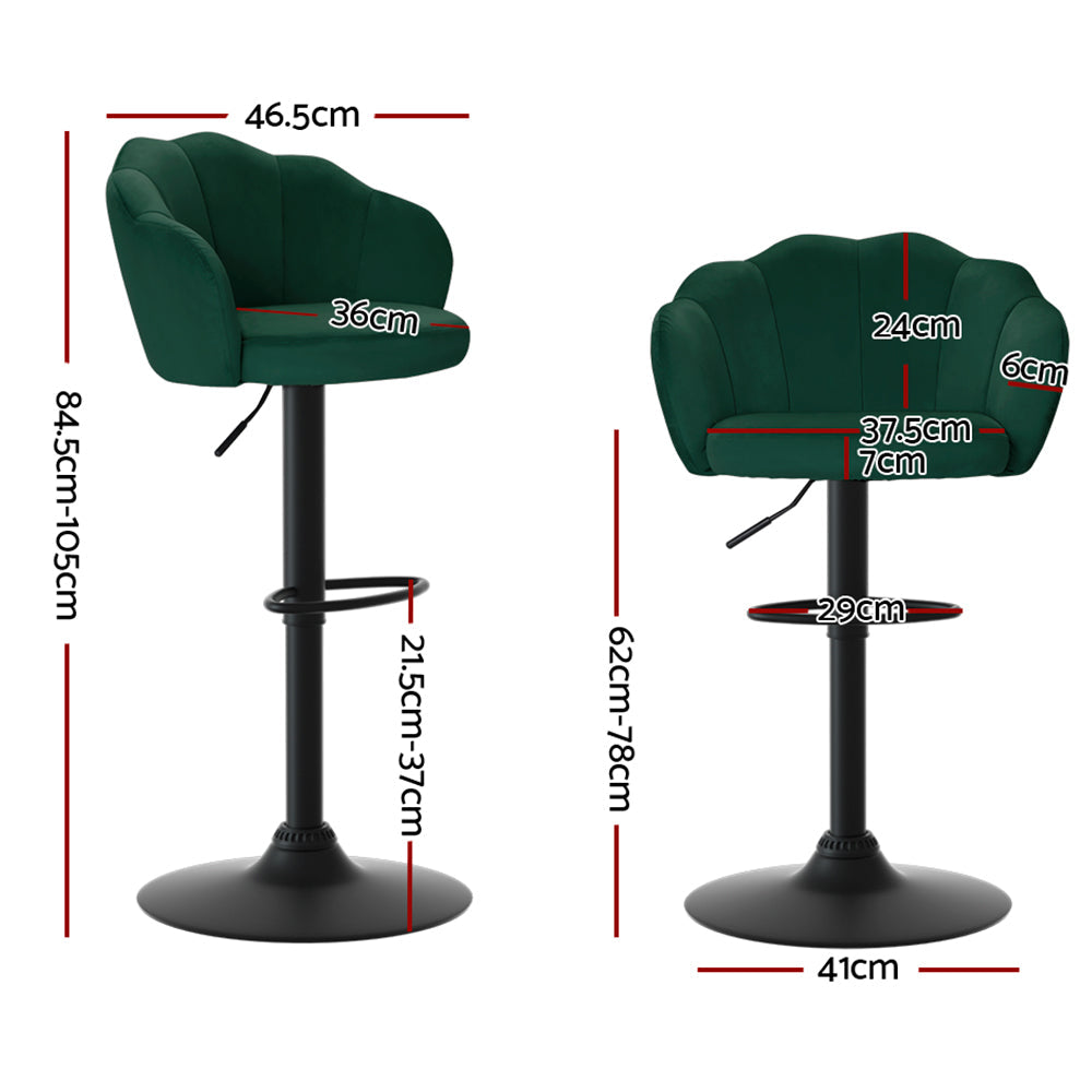 Artiss 2x Bar Stools Gas Lift Velvet Green Chez Guru