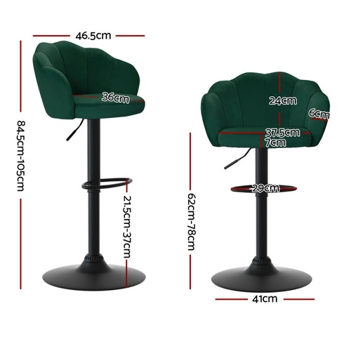 Artiss 2x Bar Stools Gas Lift Velvet Green Chez Guru