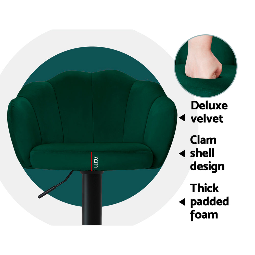 Artiss 2x Bar Stools Gas Lift Velvet Green Chez Guru