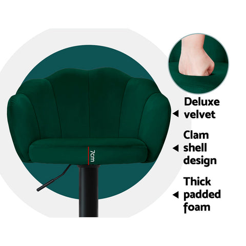 Artiss 2x Bar Stools Gas Lift Velvet Green Chez Guru