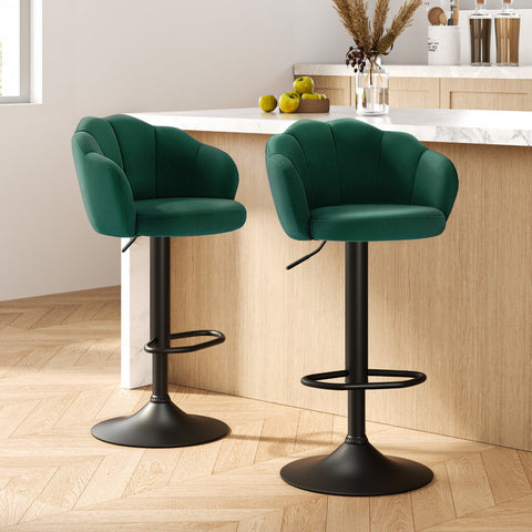 Artiss 2x Bar Stools Gas Lift Velvet Green Chez Guru