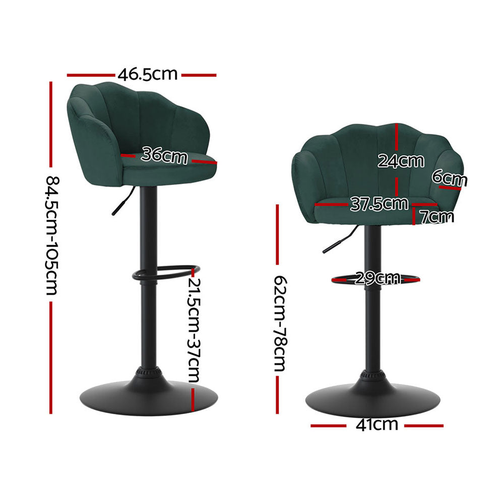 Artiss 4x Bar Stools Gas Lift Velvet Green Chez Guru