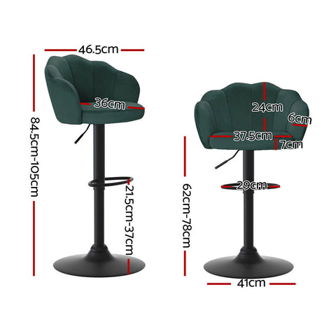 Artiss 4x Bar Stools Gas Lift Velvet Green Chez Guru