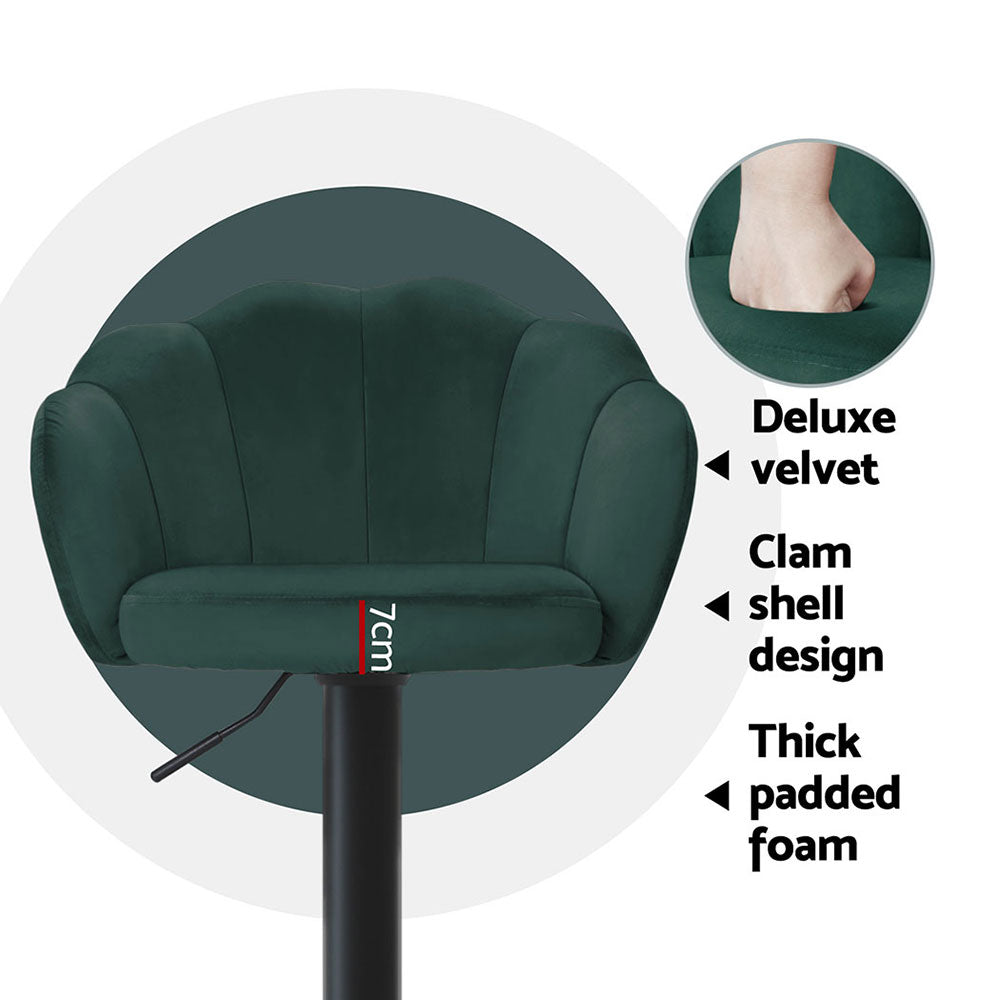 Artiss 4x Bar Stools Gas Lift Velvet Green Chez Guru