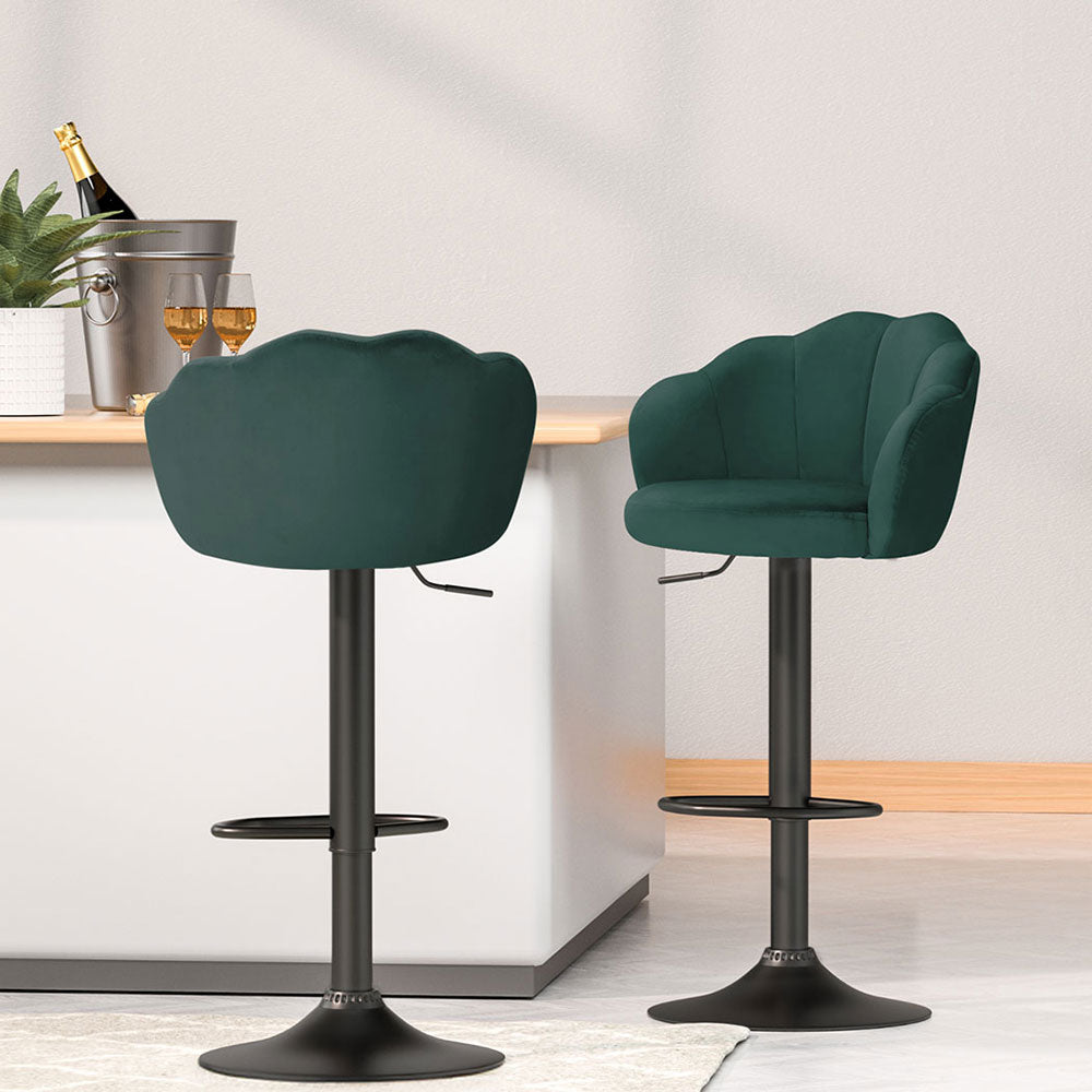 Artiss 4x Bar Stools Gas Lift Velvet Green Chez Guru