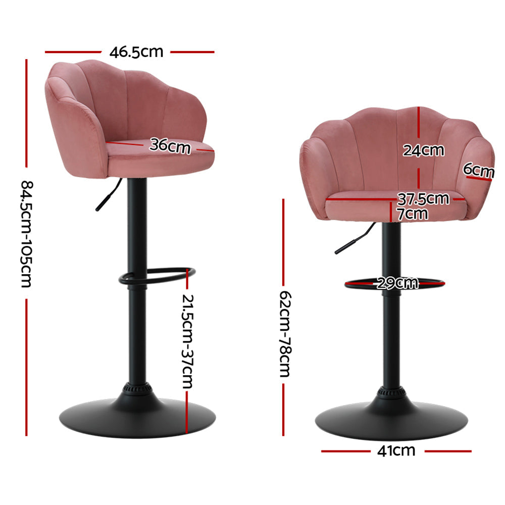 Artiss 2x Bar Stools Gas Lift Velvet Pink Chez Guru