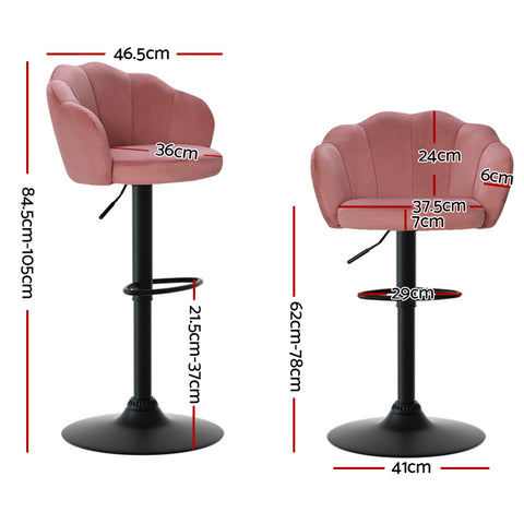 Artiss 2x Bar Stools Gas Lift Velvet Pink Chez Guru