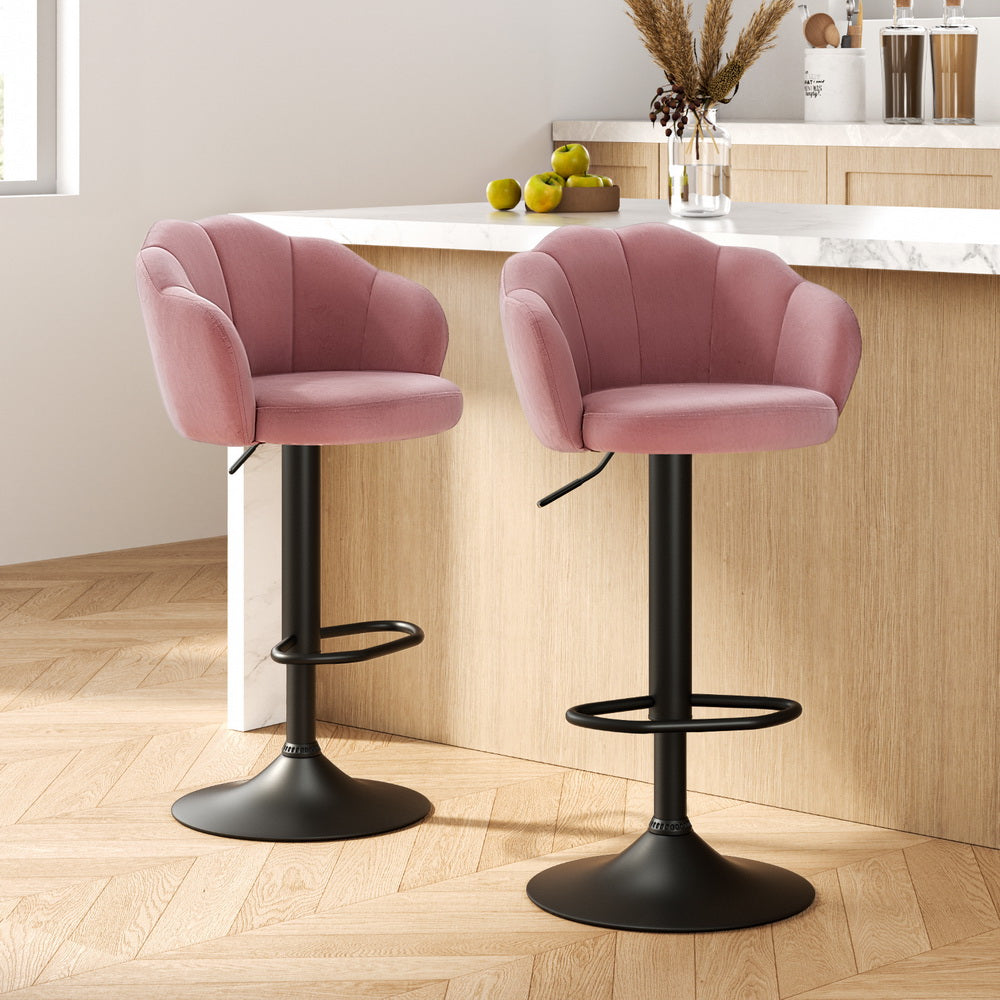 Artiss 2x Bar Stools Gas Lift Velvet Pink Chez Guru