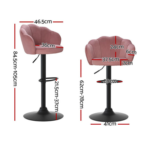 Artiss 4x Bar Stools Gas Lift Velvet Pink Chez Guru