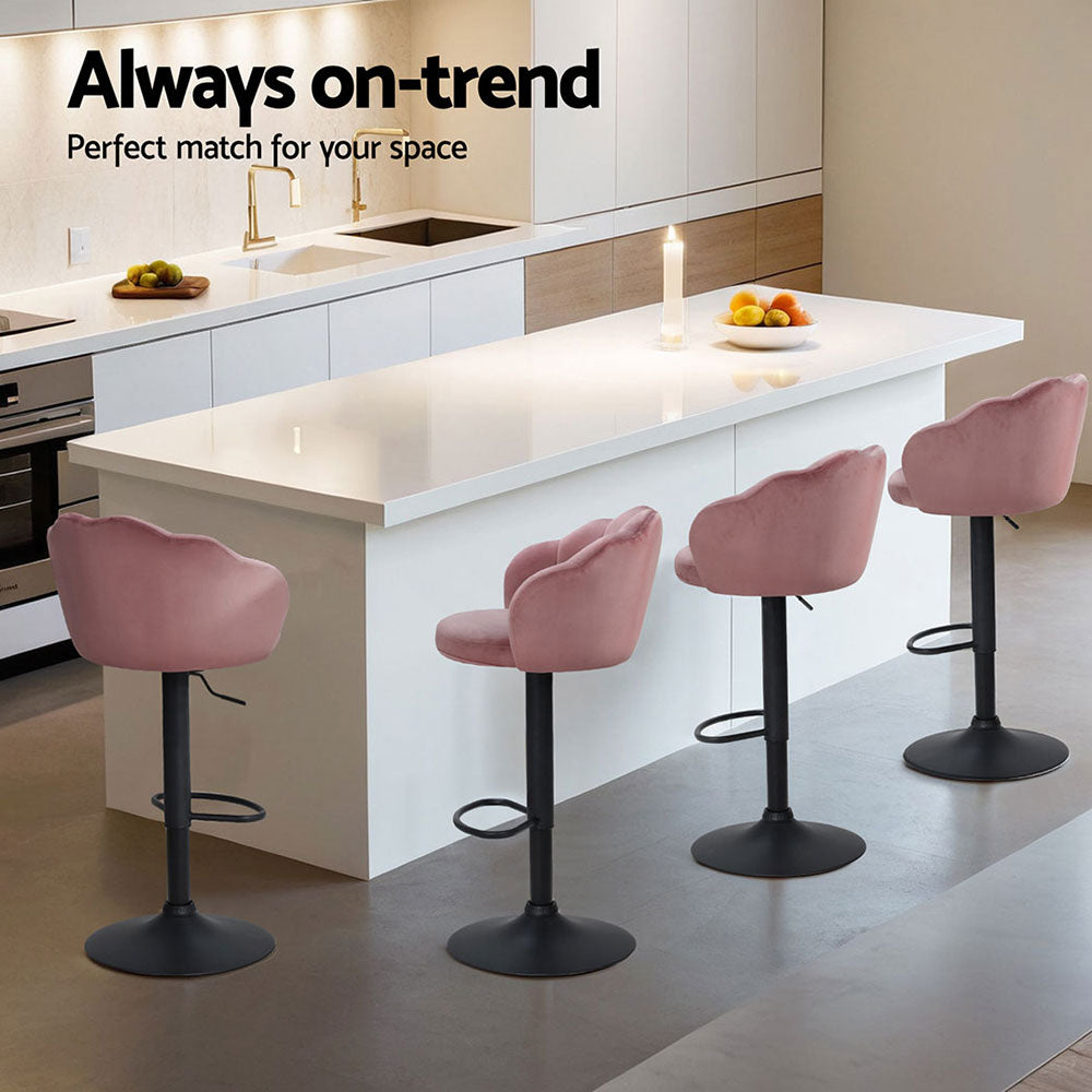 Artiss 4x Bar Stools Gas Lift Velvet Pink Chez Guru