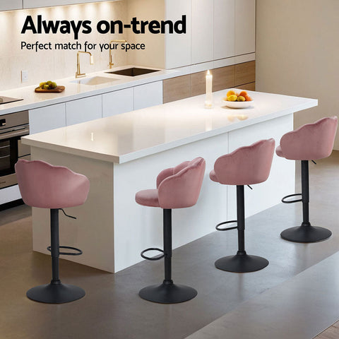 Artiss 4x Bar Stools Gas Lift Velvet Pink Chez Guru