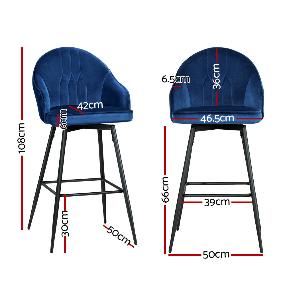 Artiss 2x Bar Stools Velvet Swivel Metal Legs Blue Chez Guru