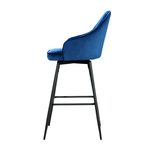 Artiss 2x Bar Stools Velvet Swivel Metal Legs Blue Chez Guru