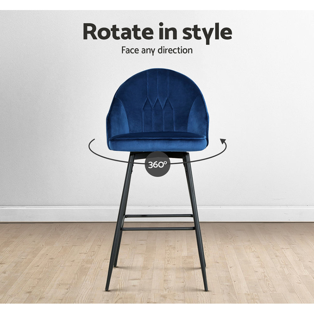 Artiss 2x Bar Stools Velvet Swivel Metal Legs Blue Chez Guru