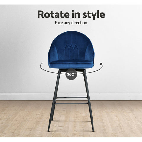 Artiss 2x Bar Stools Velvet Swivel Metal Legs Blue Chez Guru