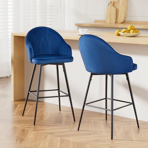 Artiss 2x Bar Stools Velvet Swivel Metal Legs Blue Chez Guru