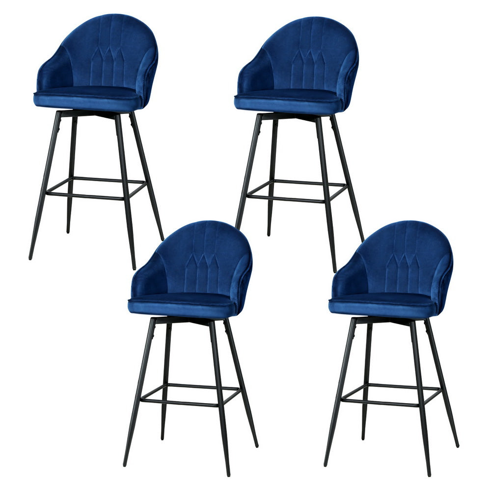 Artiss 4x Bar Stools Velvet Swivel Metal Legs Blue Chez Guru