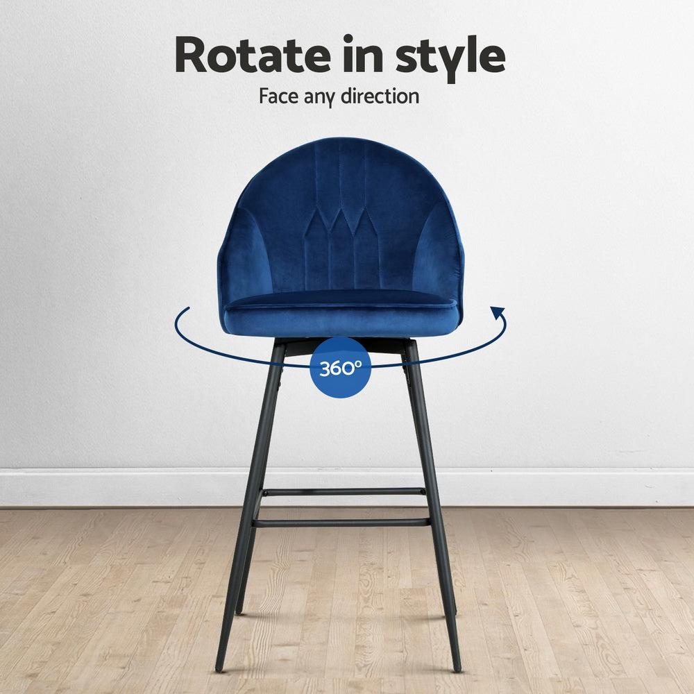 Artiss 4x Bar Stools Velvet Swivel Metal Legs Blue Chez Guru