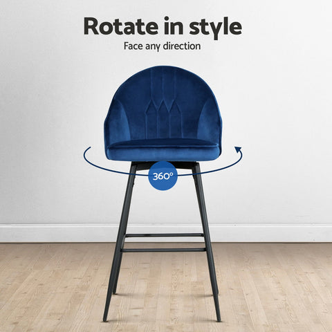 Artiss 4x Bar Stools Velvet Swivel Metal Legs Blue Chez Guru