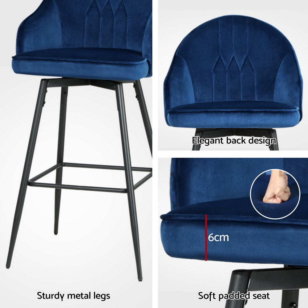 Artiss 4x Bar Stools Velvet Swivel Metal Legs Blue Chez Guru