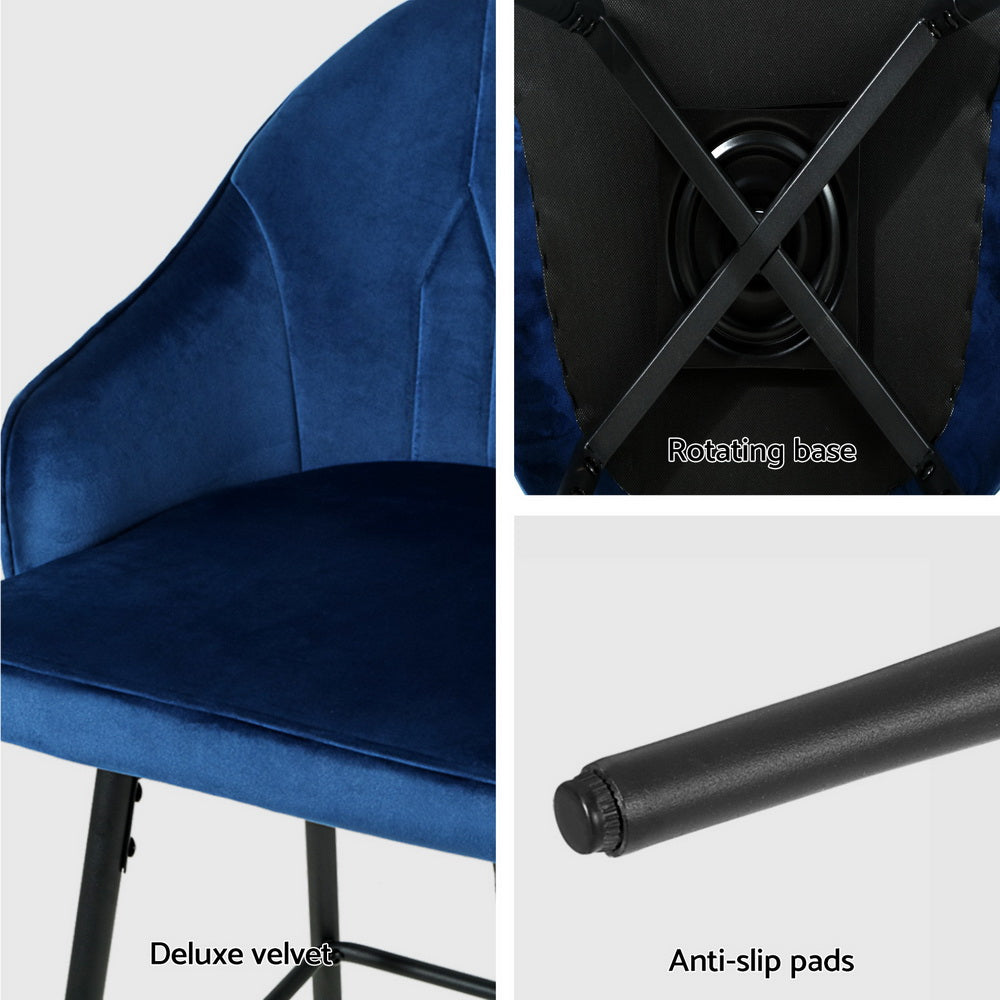 Artiss 4x Bar Stools Velvet Swivel Metal Legs Blue Chez Guru