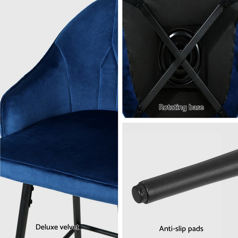 Artiss 4x Bar Stools Velvet Swivel Metal Legs Blue Chez Guru