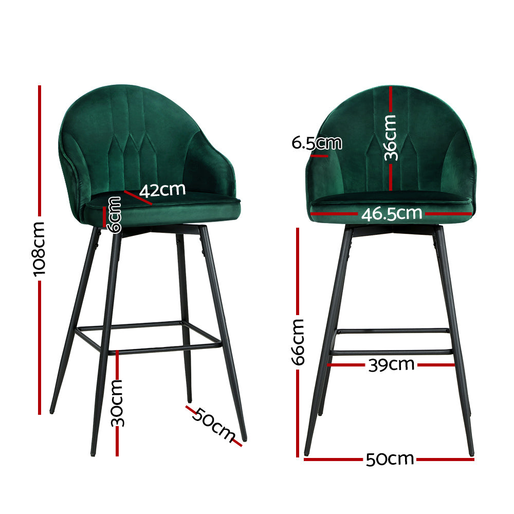 Artiss 2x Bar Stools Velvet Swivel Metal Legs Green Chez Guru