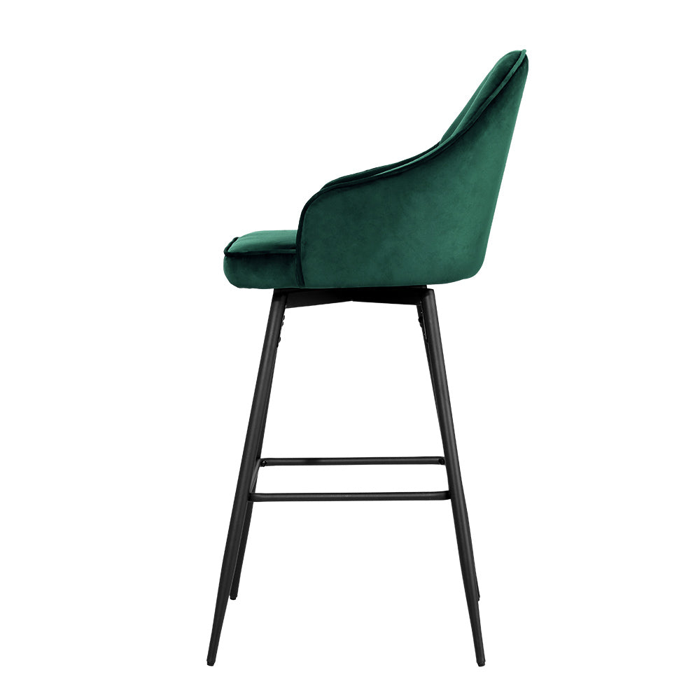 Artiss 2x Bar Stools Velvet Swivel Metal Legs Green Chez Guru